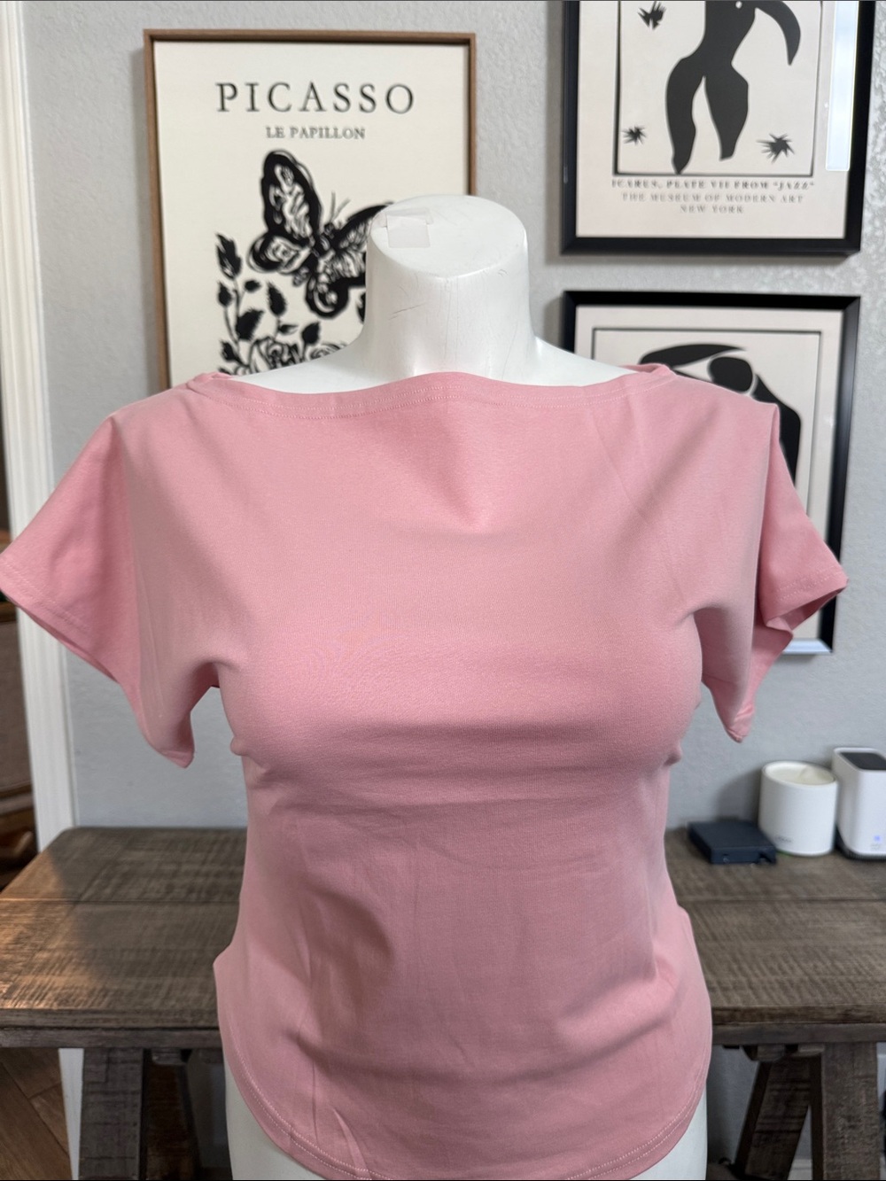 Boatneck Short Sleeve Tee in Pink